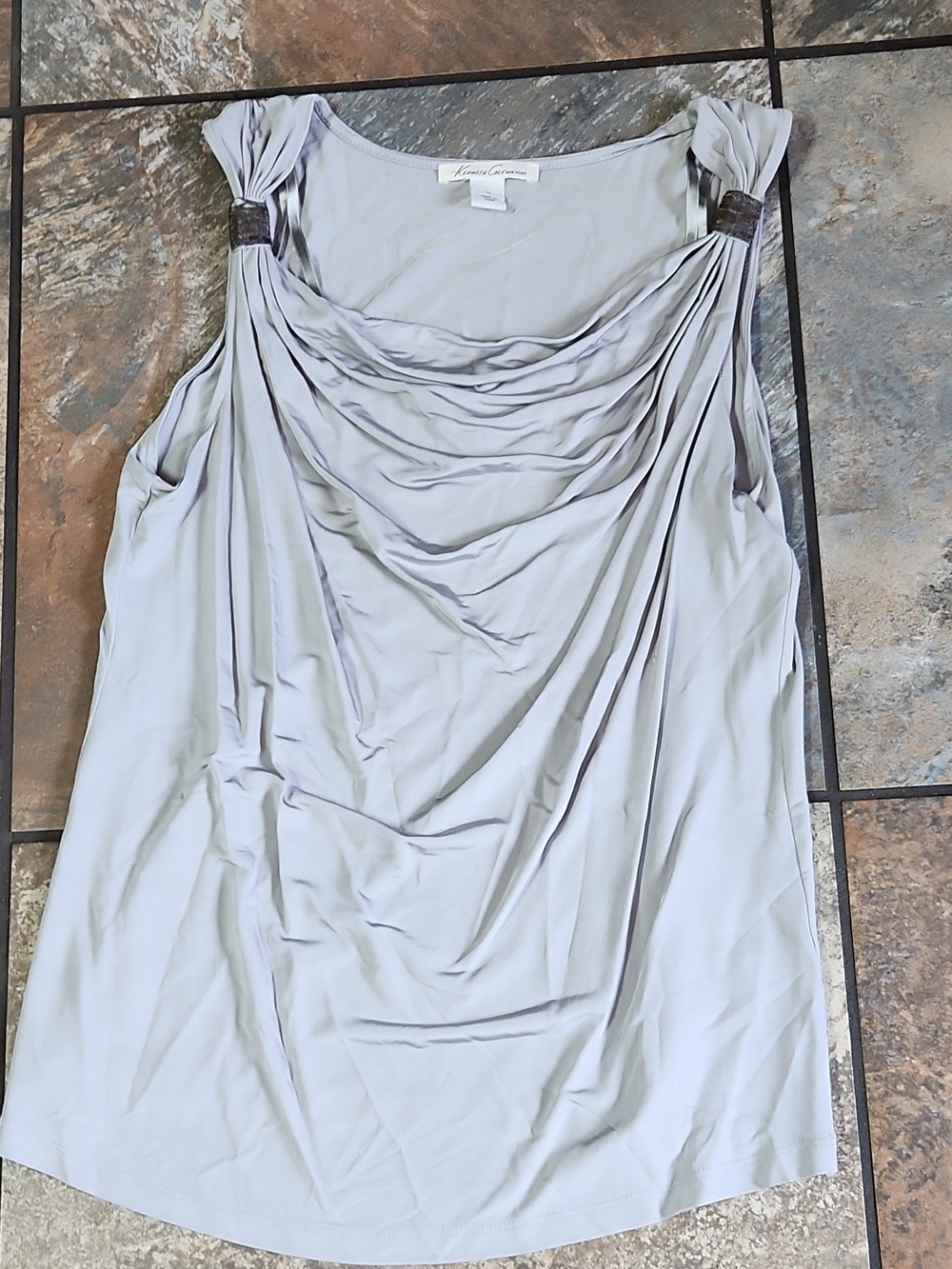 Kenneth Cole New York Light Gray Draped Cowl Tank with Shoulder Rings